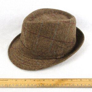 Harris Tweed Wool Fedora Hat Brown with Red Blue Accents Unisex